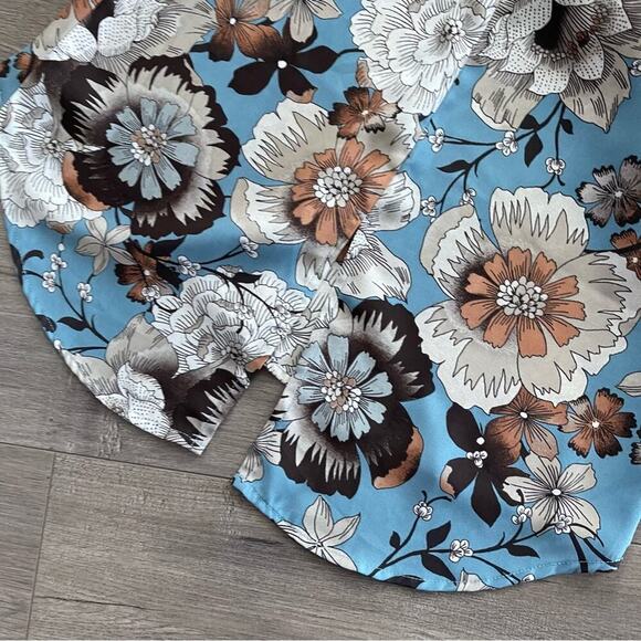 Anthropologie Sanctuary Floral Blue & Brown Button Down Blouse S - Picture 5 of 7
